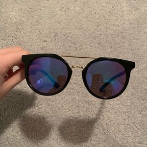 Black sunglasses with blue lenses